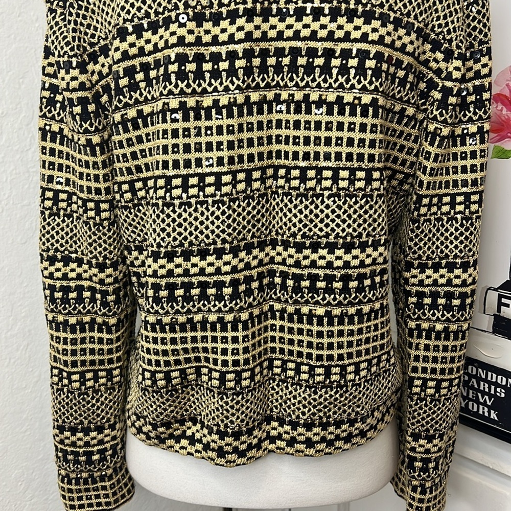 Vintage St. John by Marie Gray Gold & Black Sequins Cardigan Size S - Picture 5 of 10